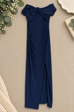 NWT Club L London Kia Navy Twist Bardot Maternity Maxi Dress Formal Elegant 12